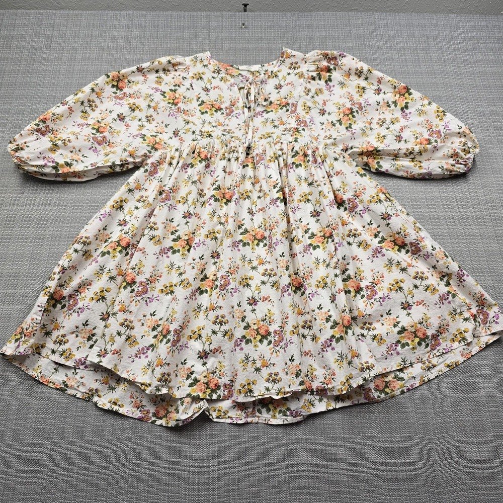 Entro Dress Womens Small White Floral Boho Fit & Flare Mini Lined Ruffle Hem